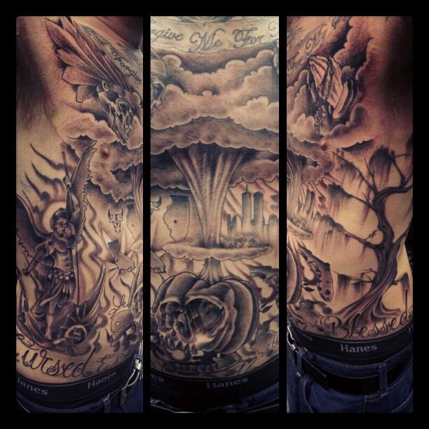 pumkin bomb chest panel by Tommy Grundel TattooNOW